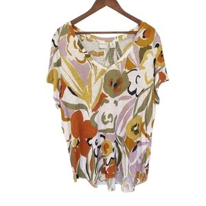 Rachel Zoe Linen Multi-Color V-Neck Oversize Tunic/Casual T